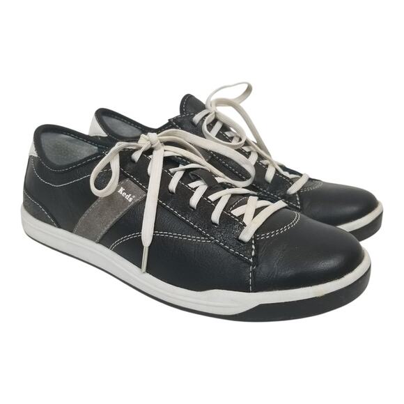 Keds Women's Black Leather Lace Up Sneakers Size 8 - Picture 1 of 10